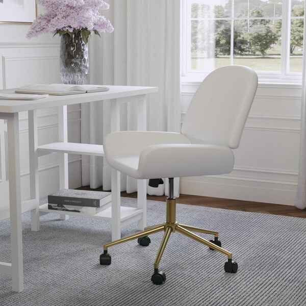 Martha Stewart Tyla Upholstered Office Chair in White/Polished Brass CH-220921-5-WH-GLD-MS